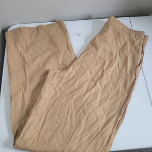 NEW Zara Large pants tall wide leg button zip pockets dress trousers khaki brown